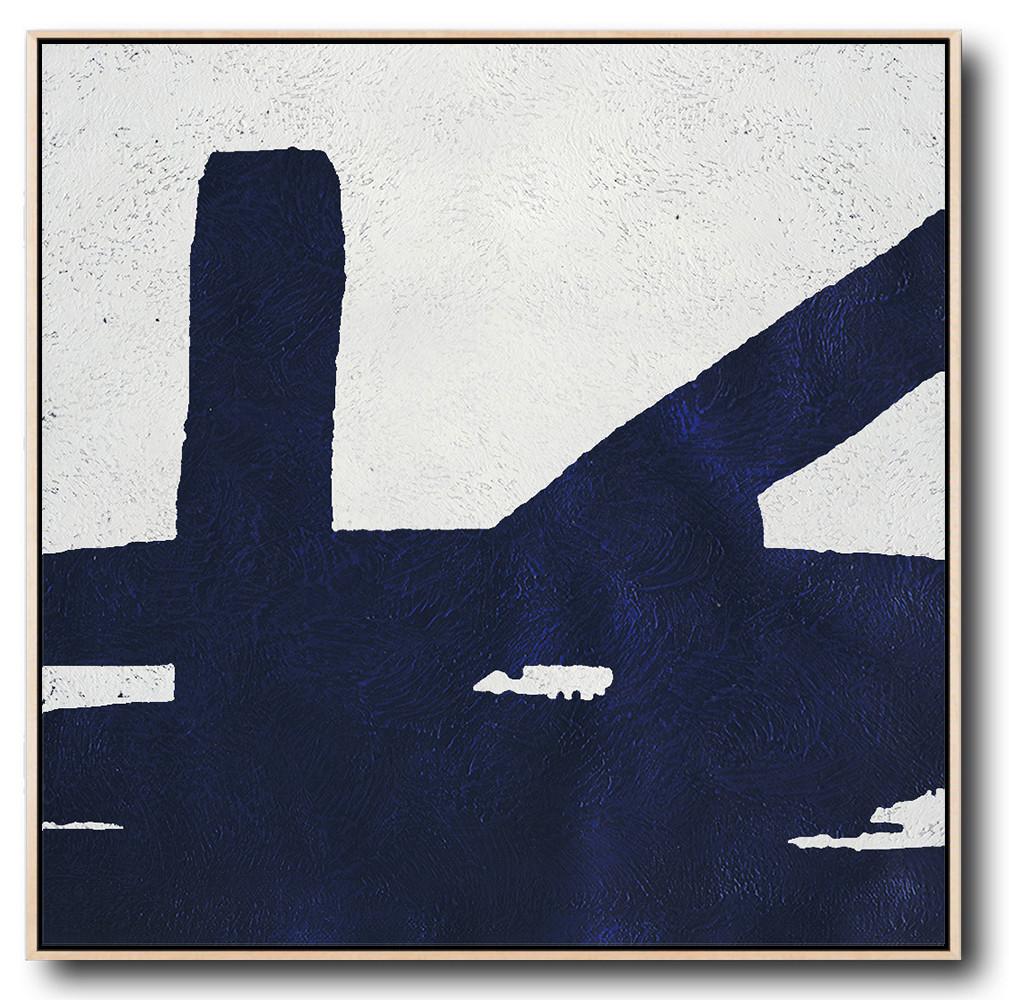 Minimalist Navy Blue And White Painting - Landscape Paintings For Sale Large